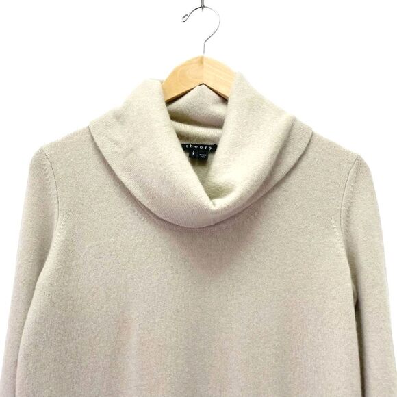 Theory Royal Cashmere Cowl Neck Sweater Light Tan Jumper Turtleneck Size Small - Picture 9 of 15
